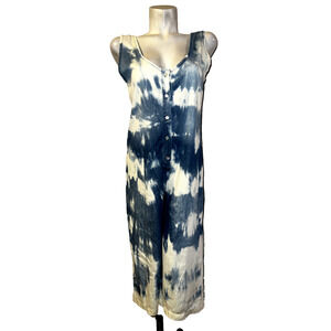 SUSY MIX Outfit Size M Blue Tie Dye Double V Straight Cropped Leg Button Romper